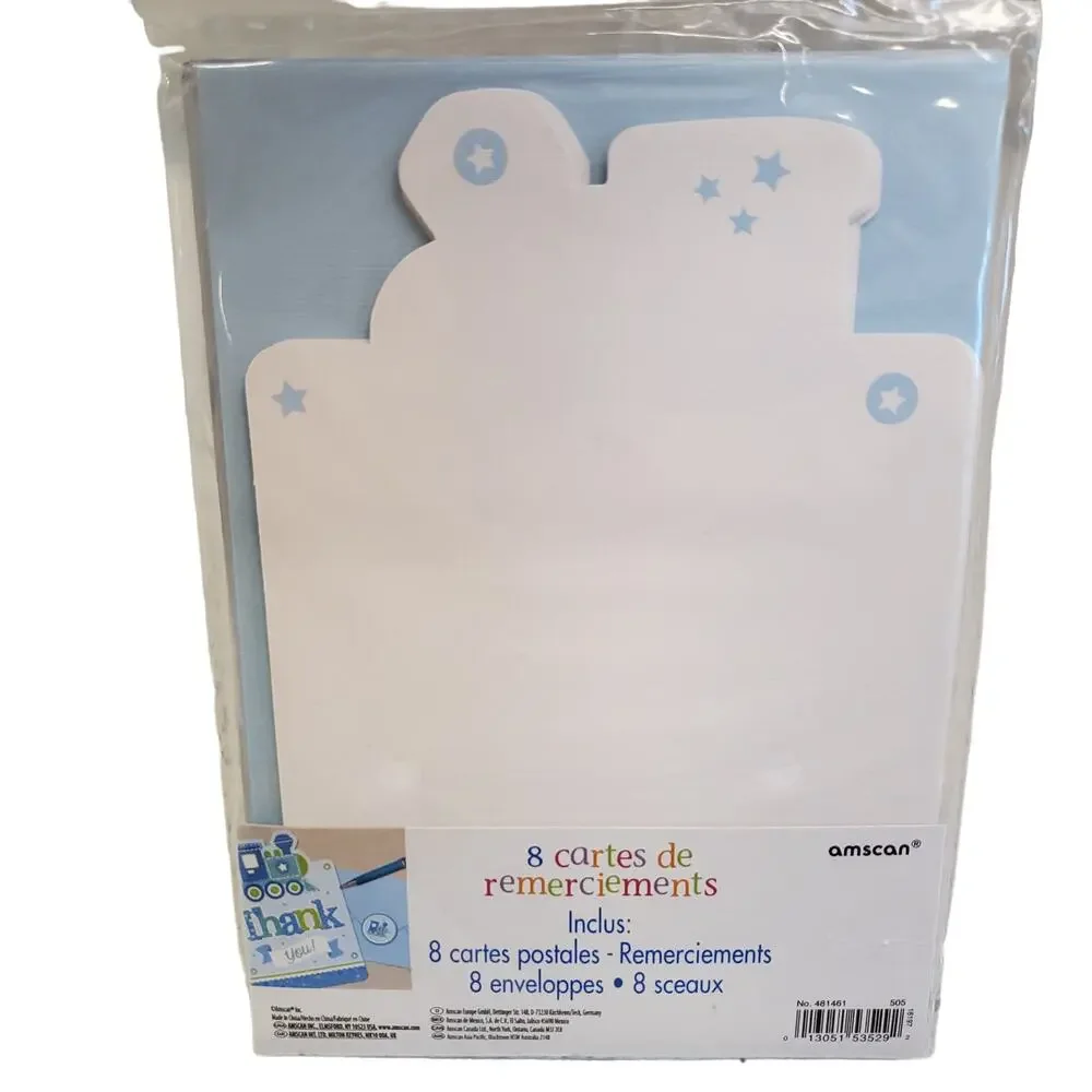 Baby Boy Thank You Cards Postcards Train Cards with Envelopes 8 Pack NEW